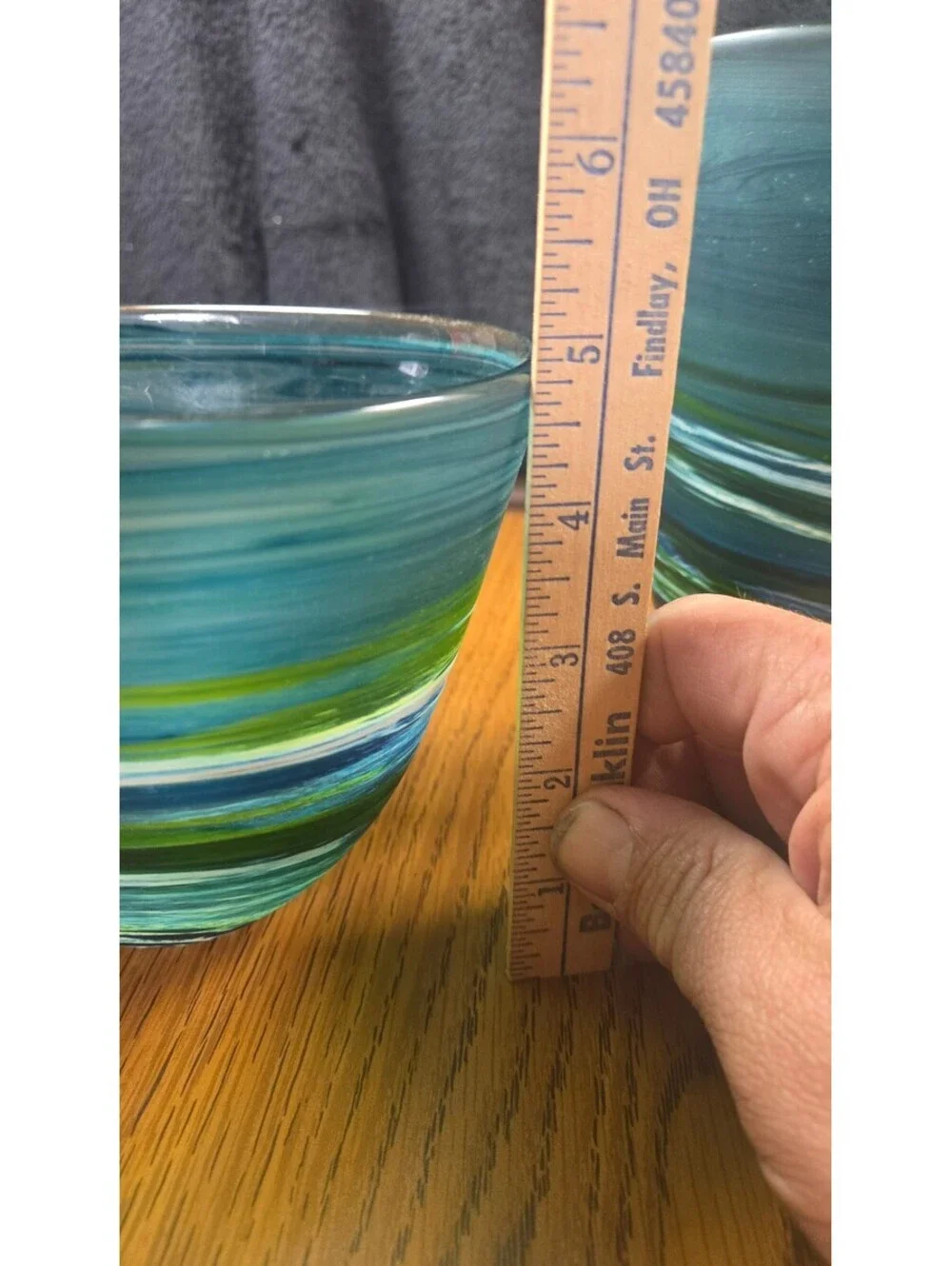Hand Blown Art Glass Vases with Blue and Green Swirl Design - Set of 2